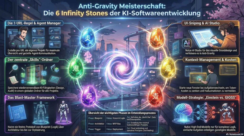 Infografik mit den wichtigen Features von Antigravity